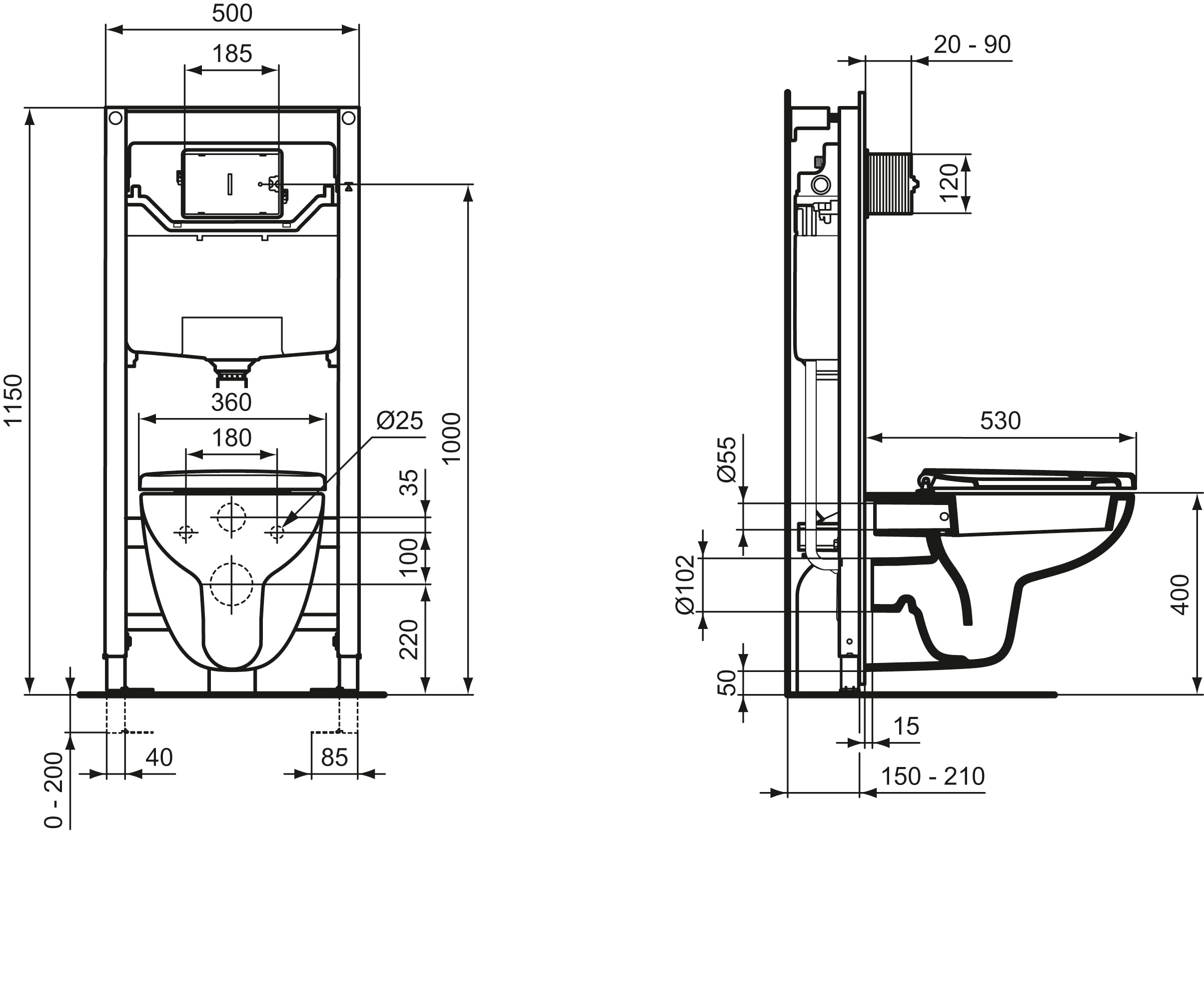 Ideal Standard Prosys 120 R009467 - Soporte mecánico universal para inodoro colgante de pared y suelo