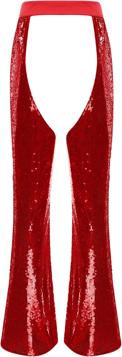 ranrann Womens Sequin Cowgirl Trousers High Waisted Flared Pants for Halloween Clubwear
