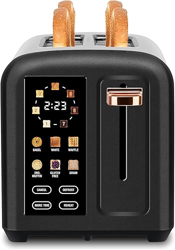 SEEDEEM Tostadora de 2 rebanadas con pantalla táctil, velocidad de calentamiento más rápida, ajuste de 7 sombras, 6 tipos de pan, tostadora de