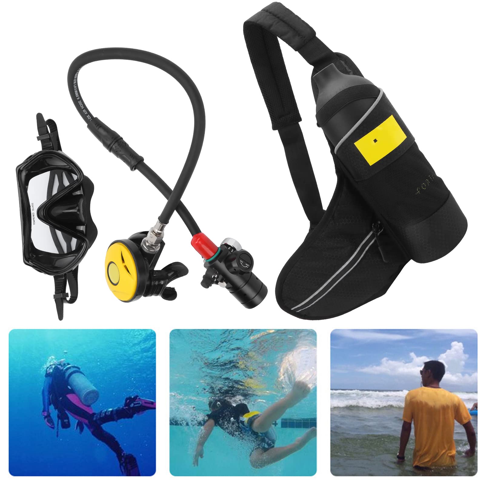 DIDEEP Mini Bombola da Immersione da 1 Litro con Valvola di Sfiato Cintura da Sub Occhialini da Sub Supporto Circa 15-20 Minuti di Respirazione Subacquea Dykning, Tuber