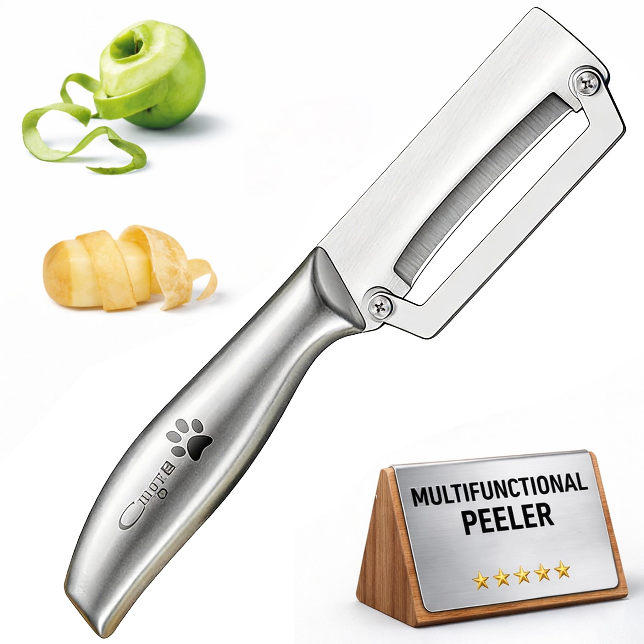 Vegetable Peeler, All Stainless Steel Potato & Fruit Peeler, Professional Kitchen Peeler with Ergonomic Handle, Zero Snag Design for Easy Peeling
