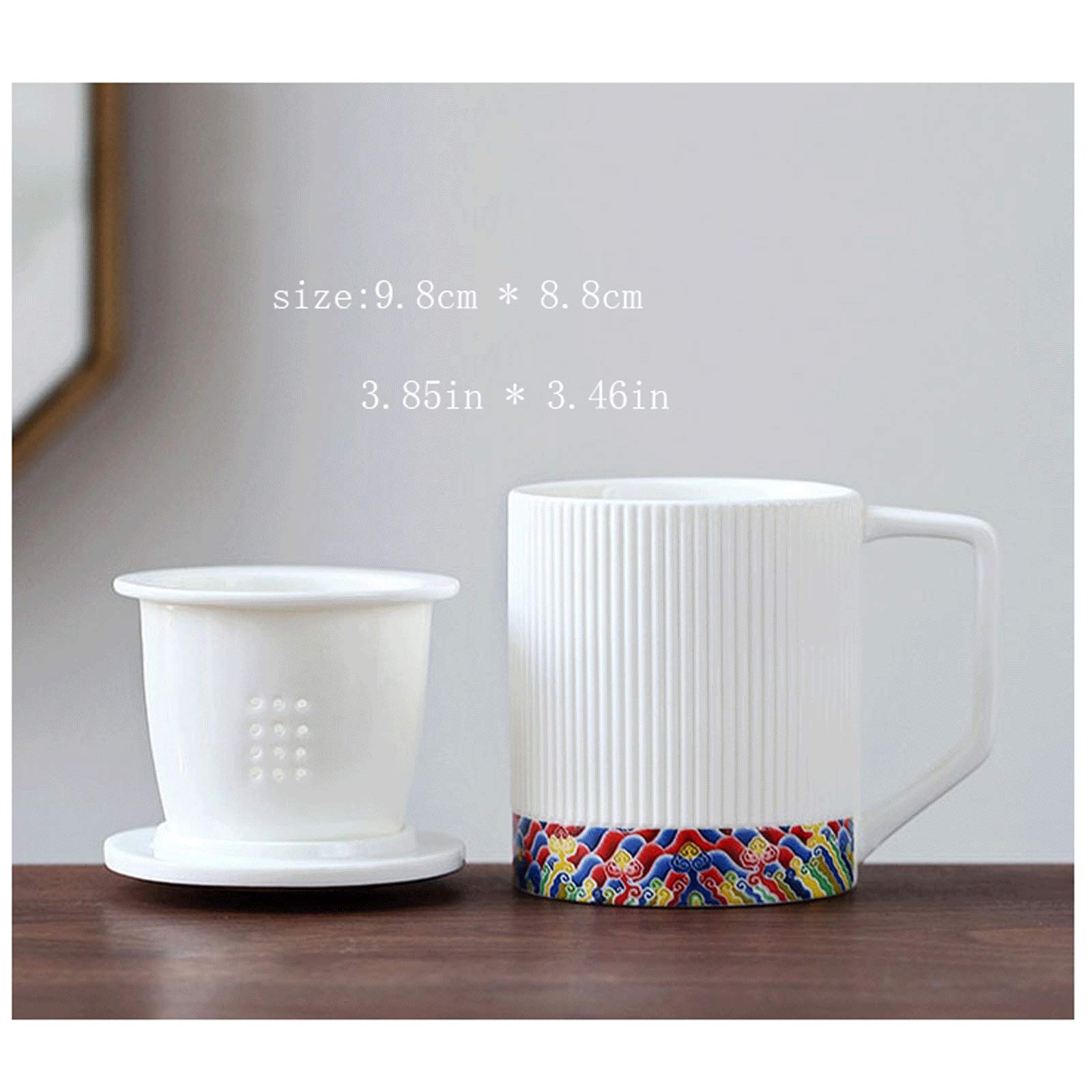 Tasse Keramikbecher mit Teetrenner 400 ml Wasserbecher mit Deckel Verbrühungsschutz Griff Exquisit für Weihnachten, Valentinstag und Muttertag Kaffeetasse (Farbe: Blau)