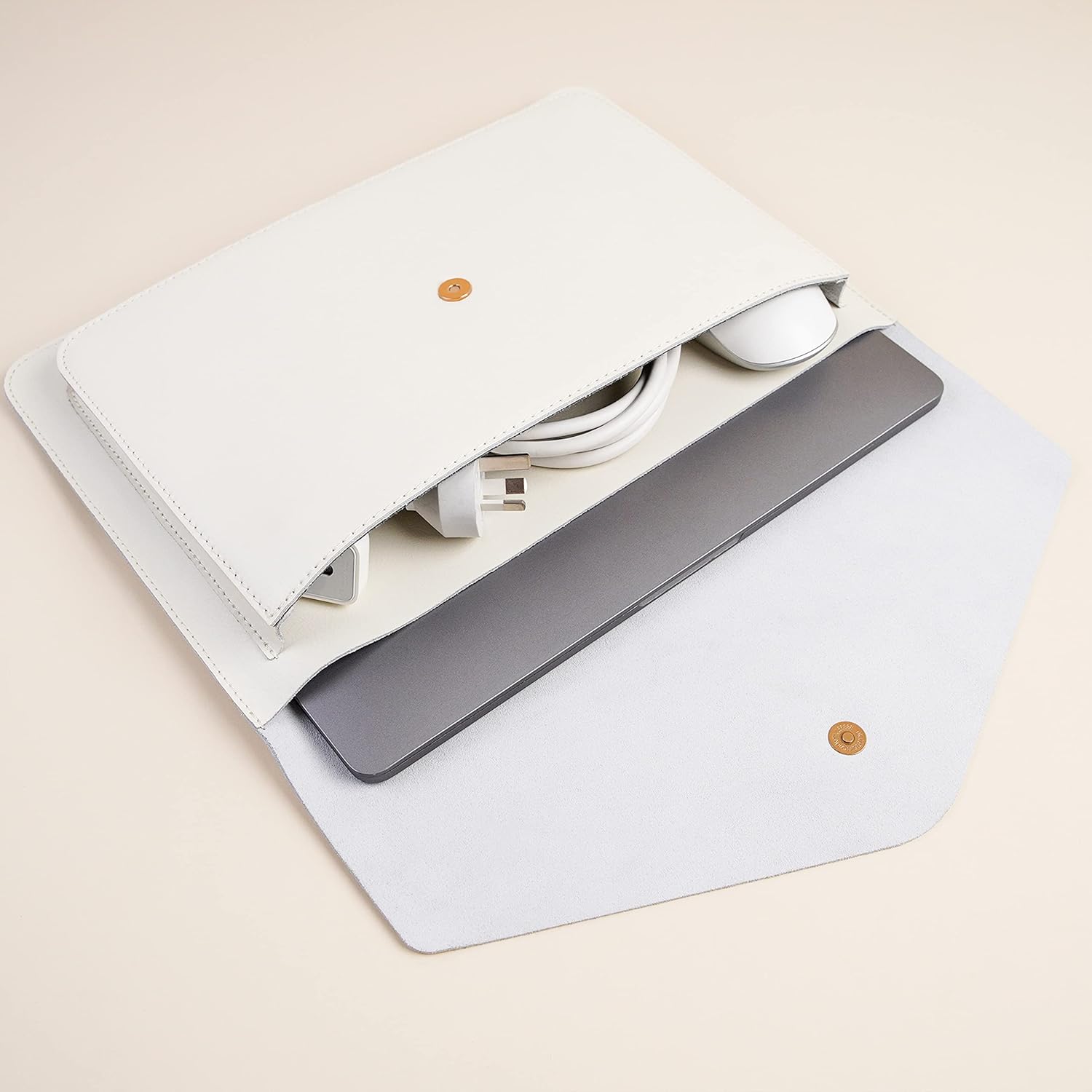 Leather Laptop Sleeve 13 Inch Compatible for 2024 13inch MacBook Air A3113 M3,13 MacBook Pro M2, Surface Pro 3 4 5 6 7, Dell XPS 13 Color White - Image 6