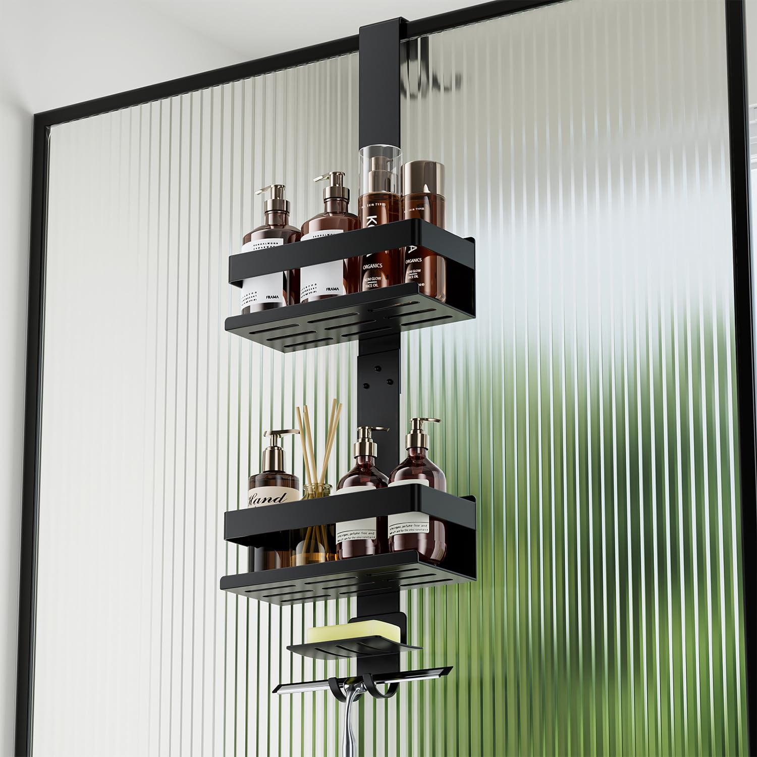 Laimew Duschablage ohne Bohren Badezimmer Organizer, Badregal Duschregal ohne Bohren, Duschablage zum Hängen für Glasduschtüren, Duschregal zum Hängen Shampoo Halterung für Dusche,Badezimmer Regal
