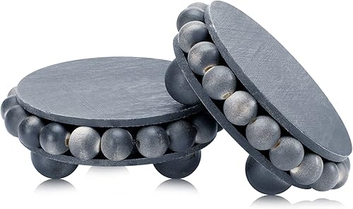 2 soportes de pedestal de madera con cuentas para exhibición, soportes redondos de granja, acento decorativo para cafetería, baño, isla de cocina