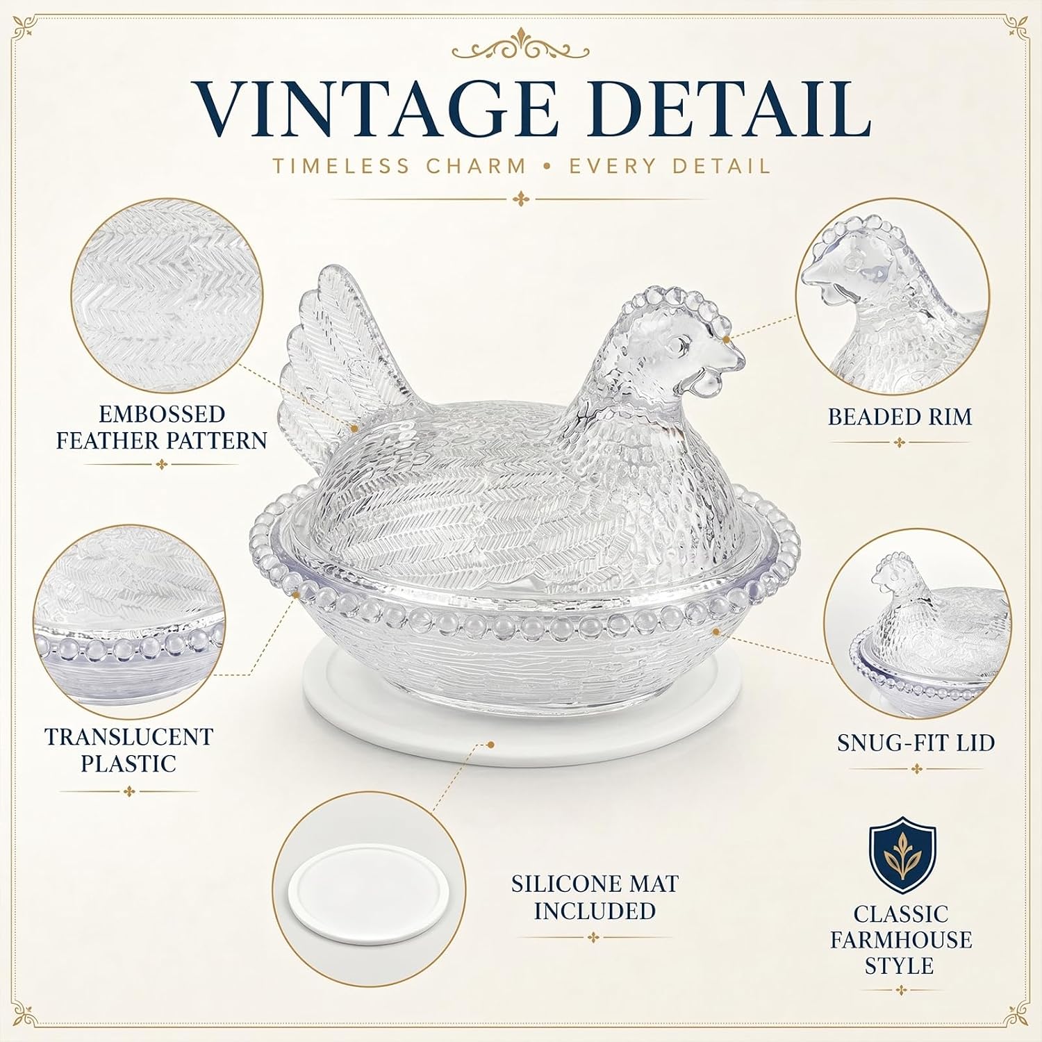 Hen on Nest Candy Jar with Lid and Scalloped Placemat image 3