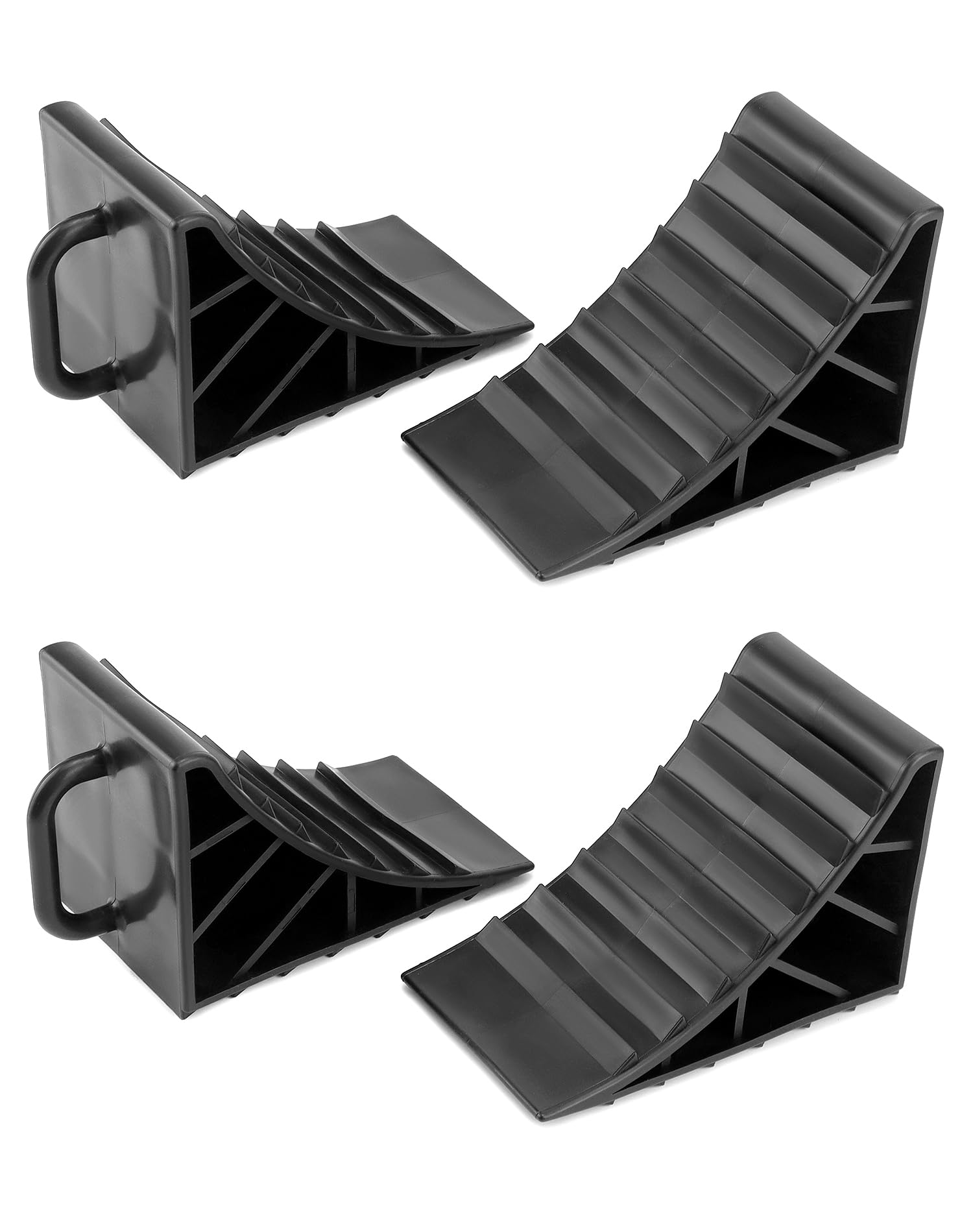 QWORK® 4 Pièces cale de Roue Plastique, Cales de remorque, cale Voiture, avec poignée, Noir