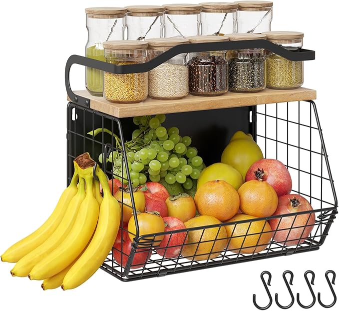 Magnetic Shelf for Fridge with Wood Lid, Heavy Duty Magnetic Shelf, Fruit Potato and Onion Storage Bins, Magnetic Spice Rack for Refrigerator, Large Container for Refrigerator, Kitchen Counter