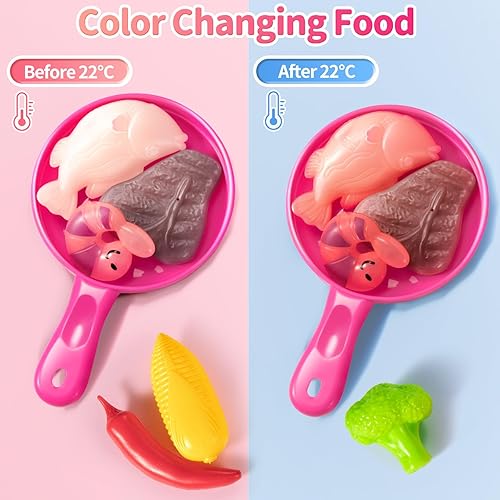 Miniatura 3 de Juego de 53 piezas de comida de simulación de cocina para niños de 3 a 6 años, 4 a 8 años, juguetes de cocina rosa con luz, sonido y pulverización,