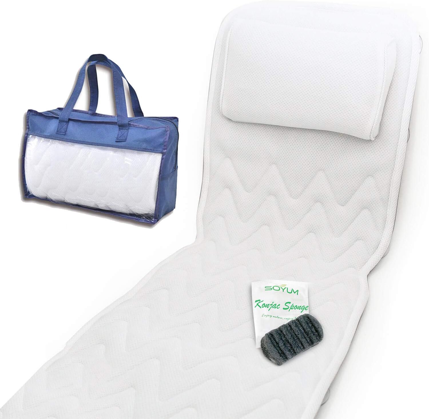 Full Body Bath Pillow - Non-Slip, Plus Konjac Bath Sponge, Luxurious Mat, Bath Pillows for Tub Neck and Back Support