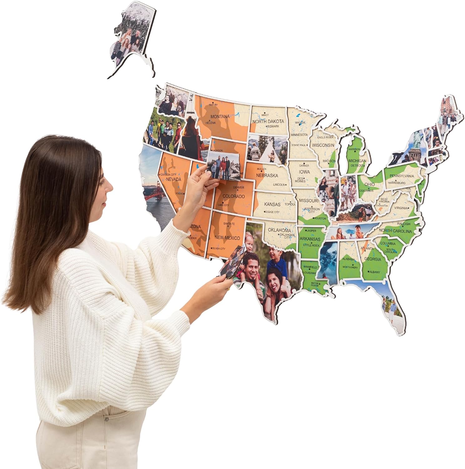 Enjoy The Wood Mark Your Travels USA Photo Map - 50 States Travel Map Places I've Been Visited Places - US States Tracker - Wood Wall Art For Home & Kitchen or Office (Physical)
