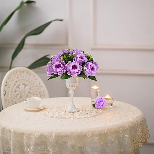 Miniatura 21 de BLOSMON Centros de mesa de flores para mesas de boda: 10 piezas de rosas artificiales rojas carmesí decoración de bolas - 9.5 pulgadas de seda falsa