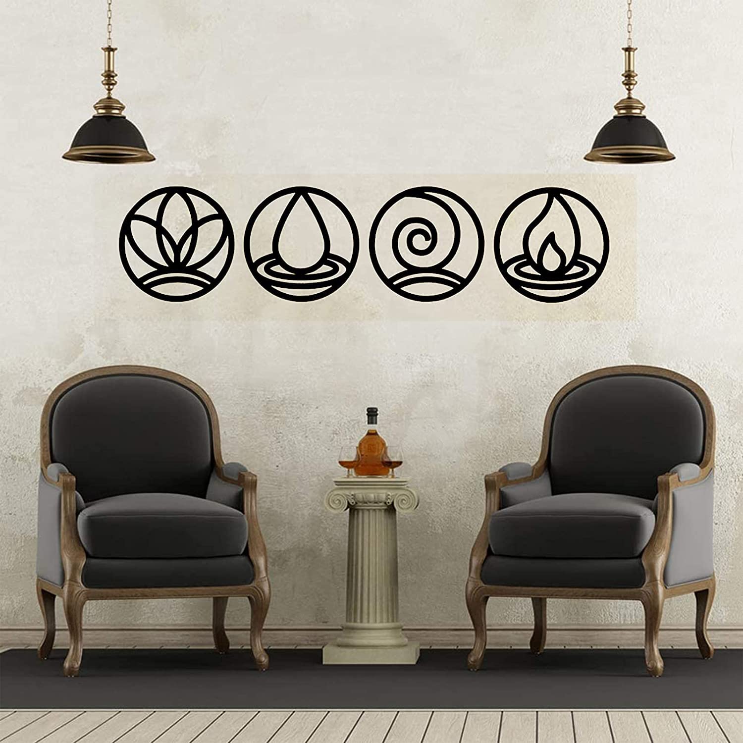 Wysokiej Jakości Metalowe Wall Art Dekoracji Cztery Elementy Metalowa Wall Decor Wystrój Domu Wnętrz Dekoracja Cztery Elementy Symbol Ściana Sztuka Ziemia Woda Wiatrowa Ogień