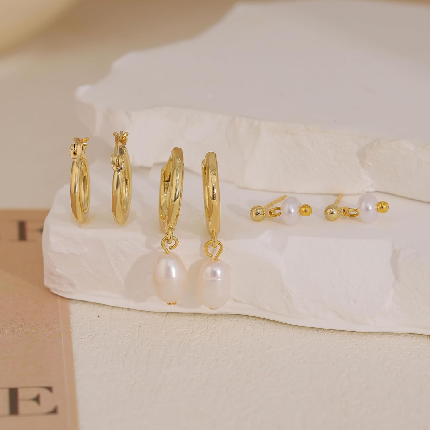 Gold Earrings for Women, 14k Gold Plated CZ Chain Earring Stacks Dainty Gold Hoop Earrings Set Hypoallergenic Huggie Earrings for Women Trendy Fashion Non Tarnish Jewelry Set for Womens - Image 7