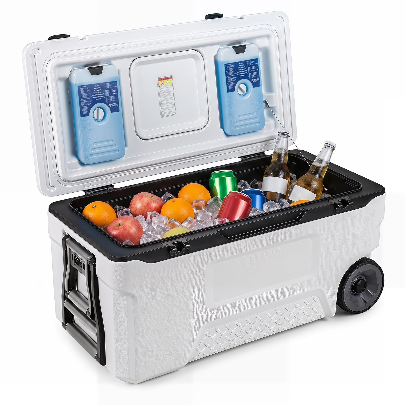 COSTWAY Frigorifero Portatile, Frigo da Campeggio con Ruote, Maniglie, Finestrino Ribaltabile, Portabicchieri, Apribottiglie e Sacchetti di Ghiaccio, per Campeggio, Pesca, Picnic e Festa