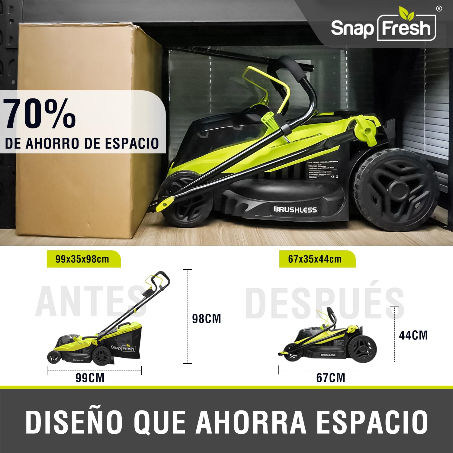 SnapFresh Cortacésped a batería inalámbrico (40V, 38cm Ancho de Corte, Brushless, 45L Bolsa recolectora, 25-75 mm Altura de Corte, con 2 x 20V x 4,0 Ah batería y Cargador)
