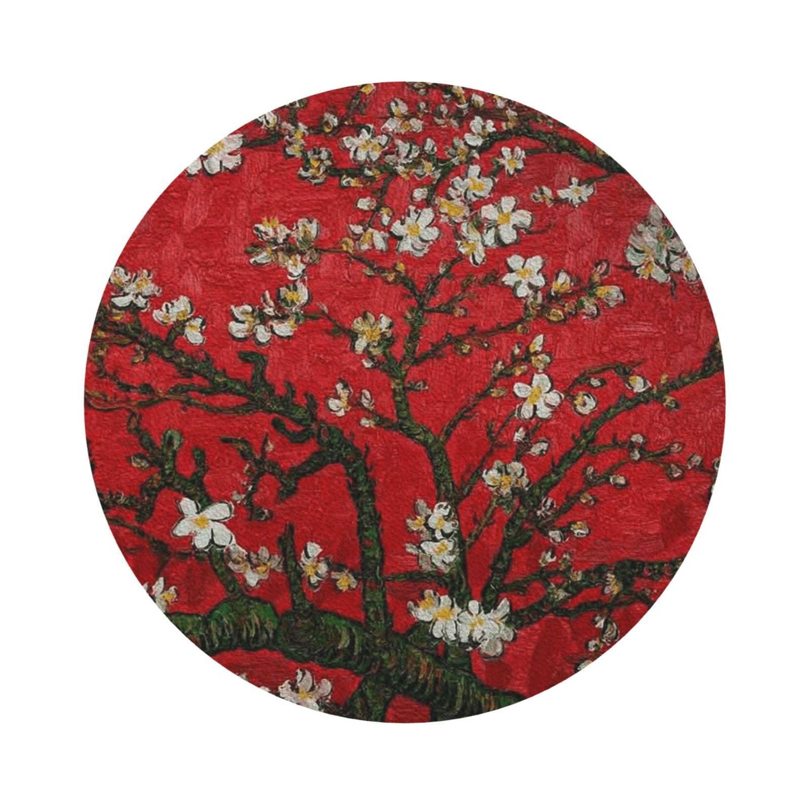 Waterproof with Flower PU Leather Coasters Set of 6 Round Drink Coasters
