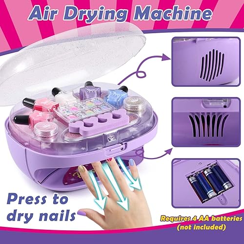 Miniatura 5 de Golray Juego de esmaltes de uñas para niñas todo en uno, kit de arte de uñas para niños, secador, polvo con purpurina, uñas postizas, calcomanías de