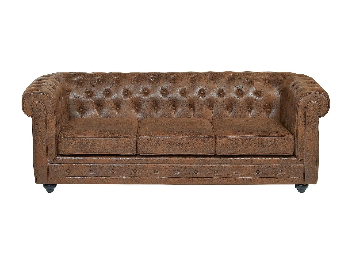 Vente-unique Sofá de 3 plazas y 2 sillones Chesterfield de Microfibra, Aspecto de Piel Envejecida