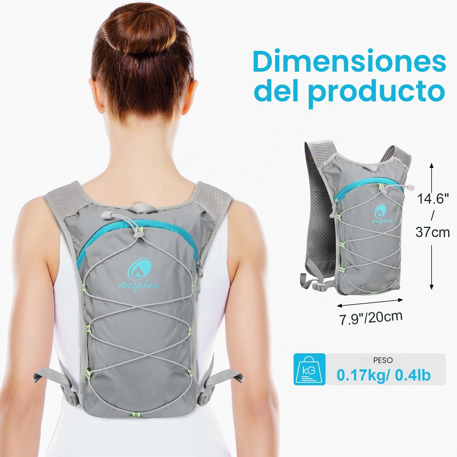 Chaleco Hidratacion Trail Running Mujer Hombre, Mochila Hidratacion con Bolsa de Agua de 2L, Mochila MTB para Maratón Ciclismo Senderismo, Gris Claro