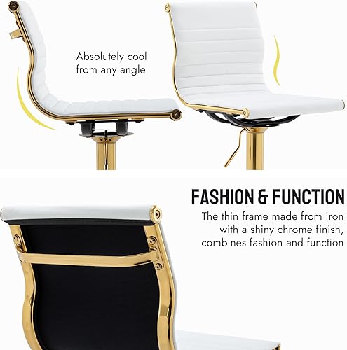 Miniatura 16 de Taburetes de bar de metal, sillas de bar de altura ajustable, taburete moderno de piel sintética blanca sin brazos con base cromada para isla de