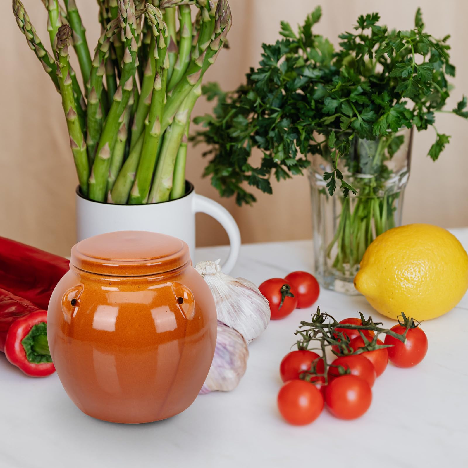 OSALADI Tarro de Cerámica Sellado Vintage Mediano 2 Kg con Tapa Hermética para Almacenamiento de Miel, Encurtidos y Alimentos en Cocina, Recipiente para Fermentación y Conservación Casera
