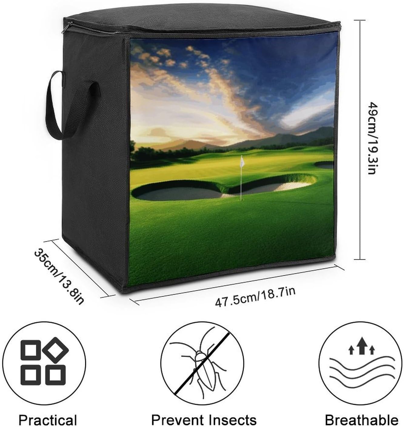 Golf Course Storage Bag with Zippers And Handle Extra Large Bedding Comforter Storage Bag Foldable Blanket Storage Bags Fabric Moving Bags for Closet Organizer (70L)