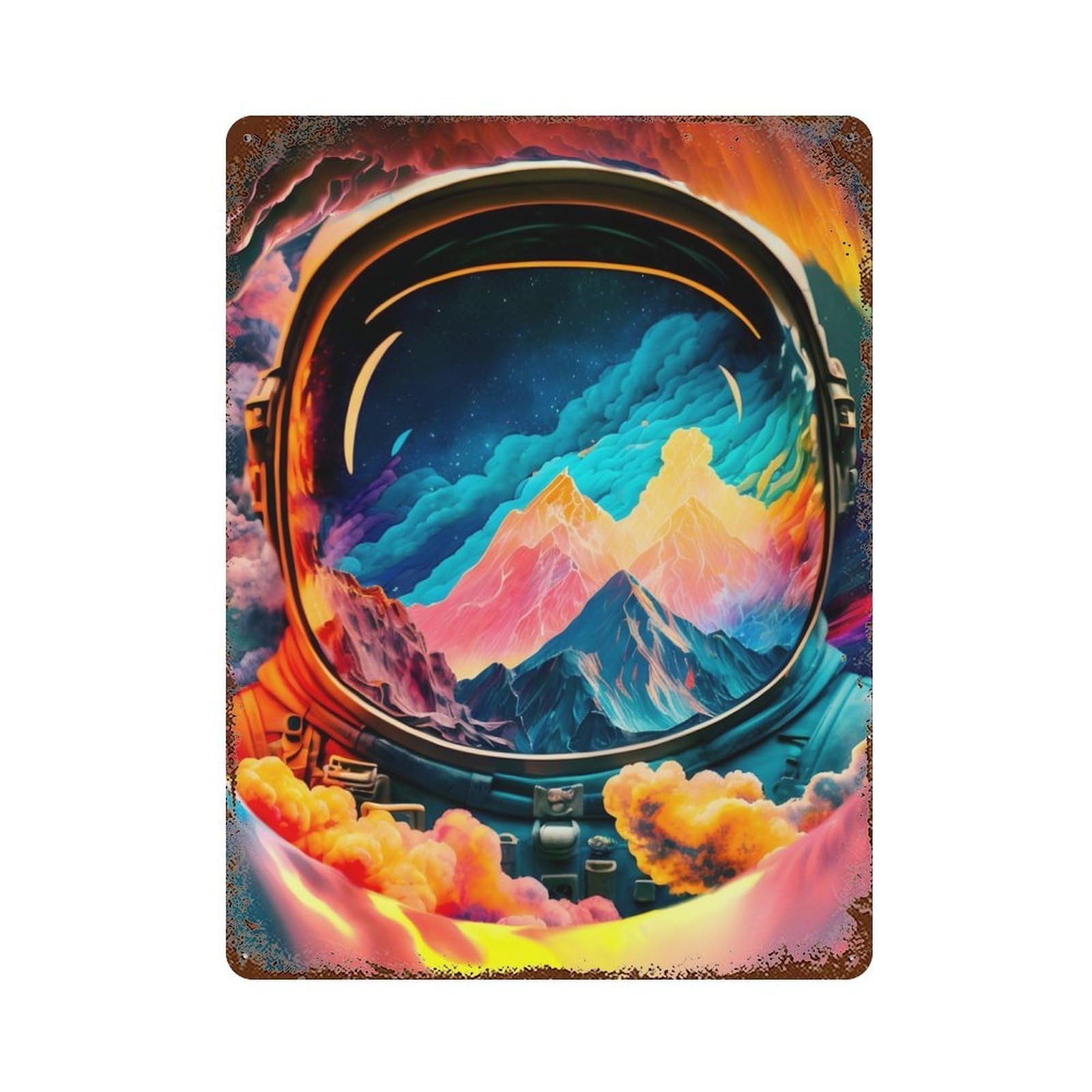 Astronaut Face in Mountain Vintage Metal Tin Sign 15.7"x11.8", Ideal for Cafe, Home Bar And Lounge Decor
