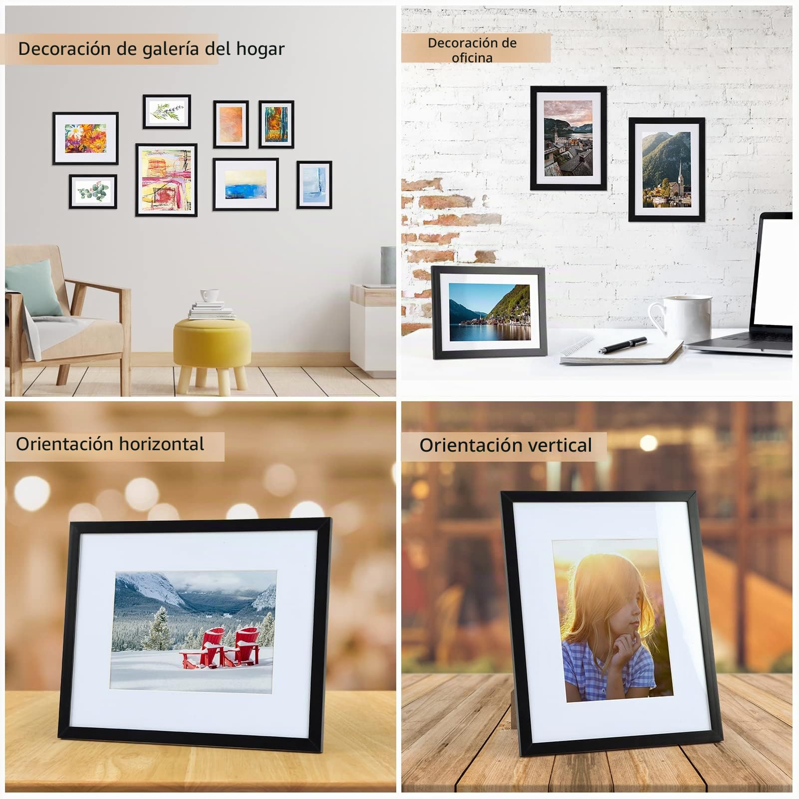 Giftgarden Juego de 10 marcos de fotos negros de 8 x 10 pulgadas, con paspartú de 5 x 7 pulgadas con paspartú o fotos de 8 x 10 pulgadas sin paspartú, múltiples marcos para galería, pared, mesa