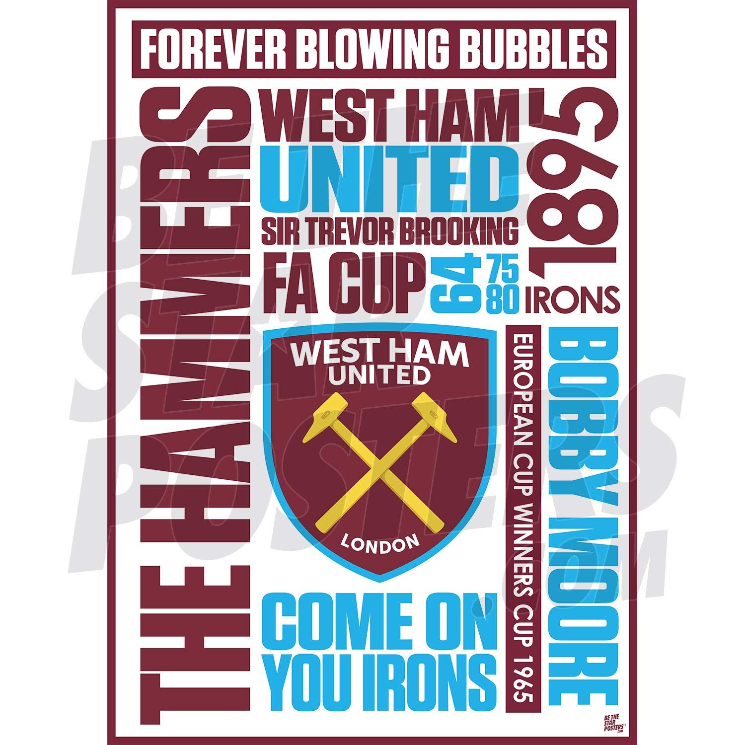 Be The Star Posters West Ham FC 2020/21 Word A3 Football Poster/ Print/ Wall Art - Officially Licensed Product - Available in Sizes A3 & A2 (A3)