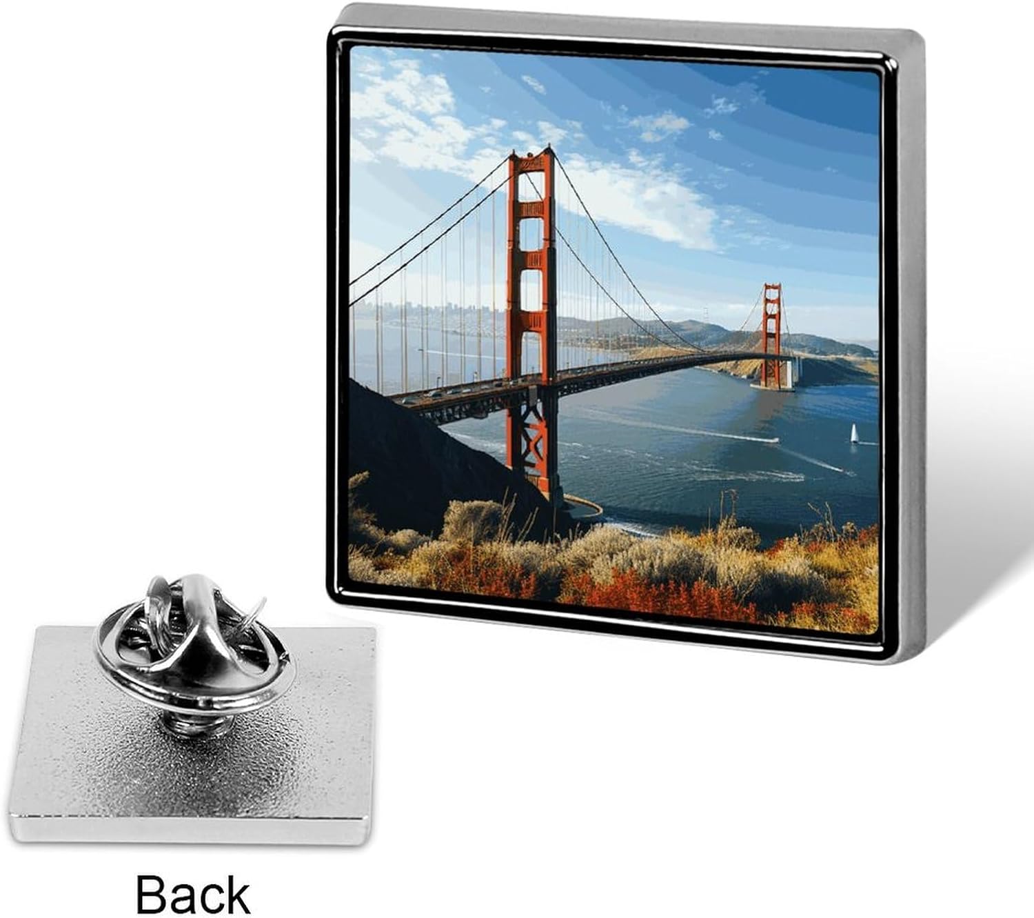 Golden Gate Bridge Square Badge Lapel Pin for Bag Hat Backpack image 3