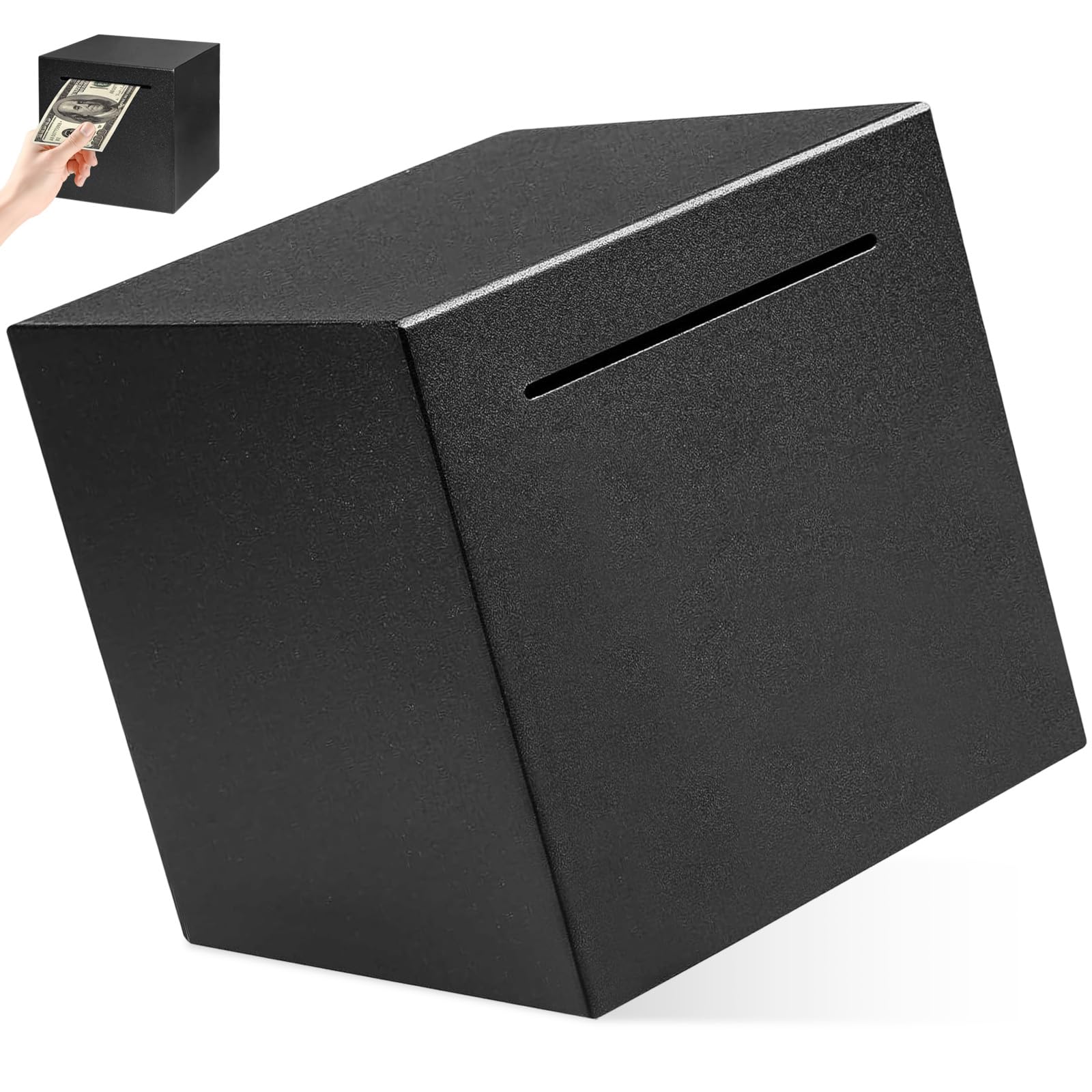Salvadanaio Non Apribile Nero in Acciaio Inox, Salvadanaio Chiuso Adulti Pratico Grande Rompere per Aprire 12x12cm, Money Box Monete e Banconote Sicurezza Qualità Alta per Adulti e Regalo Bambini