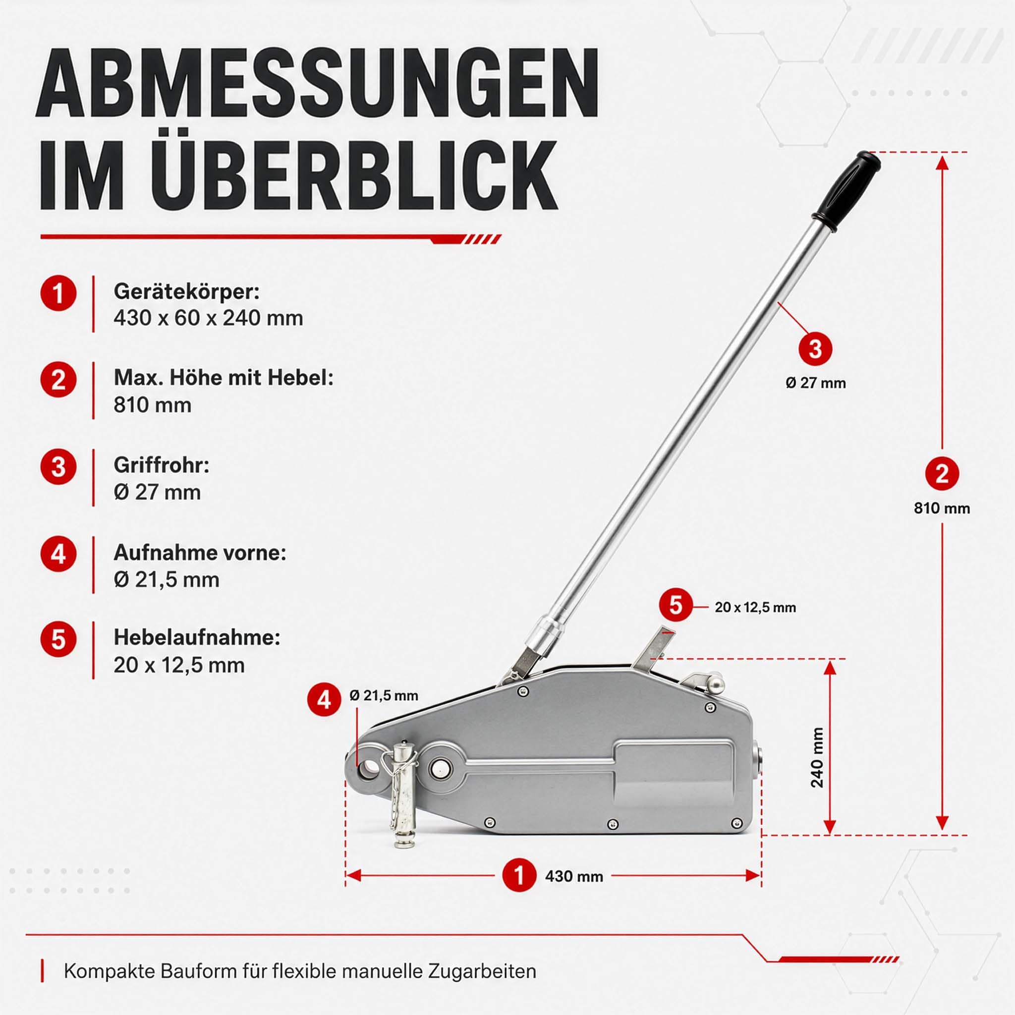 Wiltec Seilzug bis 800 kg Seilwinde mit 20 m Seil, Handseilwinde mit Ø 8,3 mm Stahl-Seil, Forstseilwinde mit Abscherstift, Handseilzug mit Lasthaken