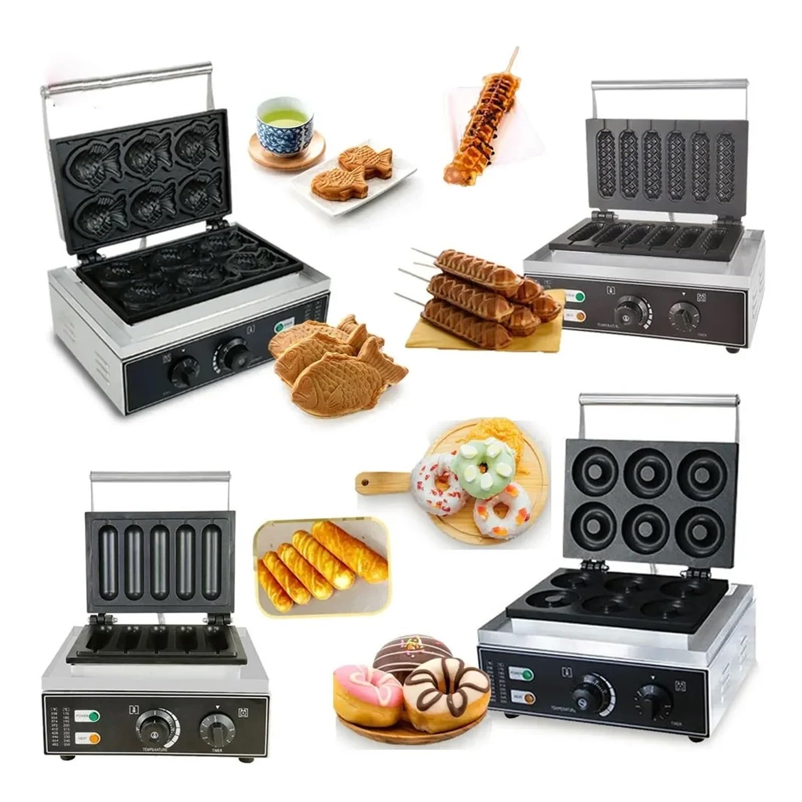 Komercyjna Maszyna Do Robienia Gofrów, Grillowanych Kiełbasek, Hot Dogów, Chrupiących Pączków, Pałeczek Mlecznych, Kształtowania Ryb, Francuskiej Gofrownicy Jednolita Dystrybucja CiepłA(Brown)