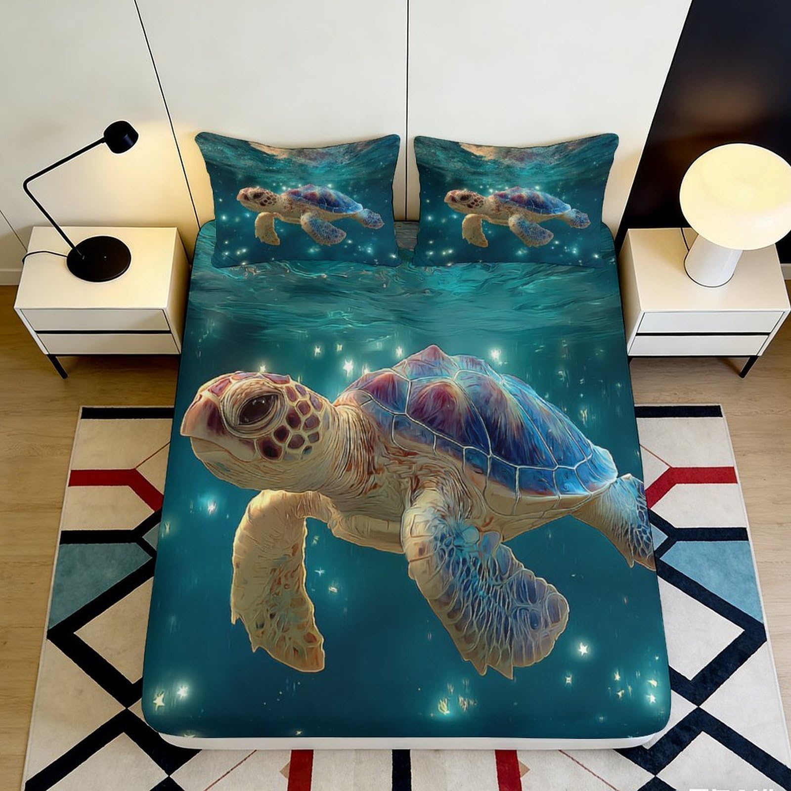 Jqzkxnhpbr Style-6 3D Printed Ocean Turtle Fitted Sheet Microfiber Soft Blue Mattress Cover For Bedroom Dorm Protection Decor 90X200x25cm