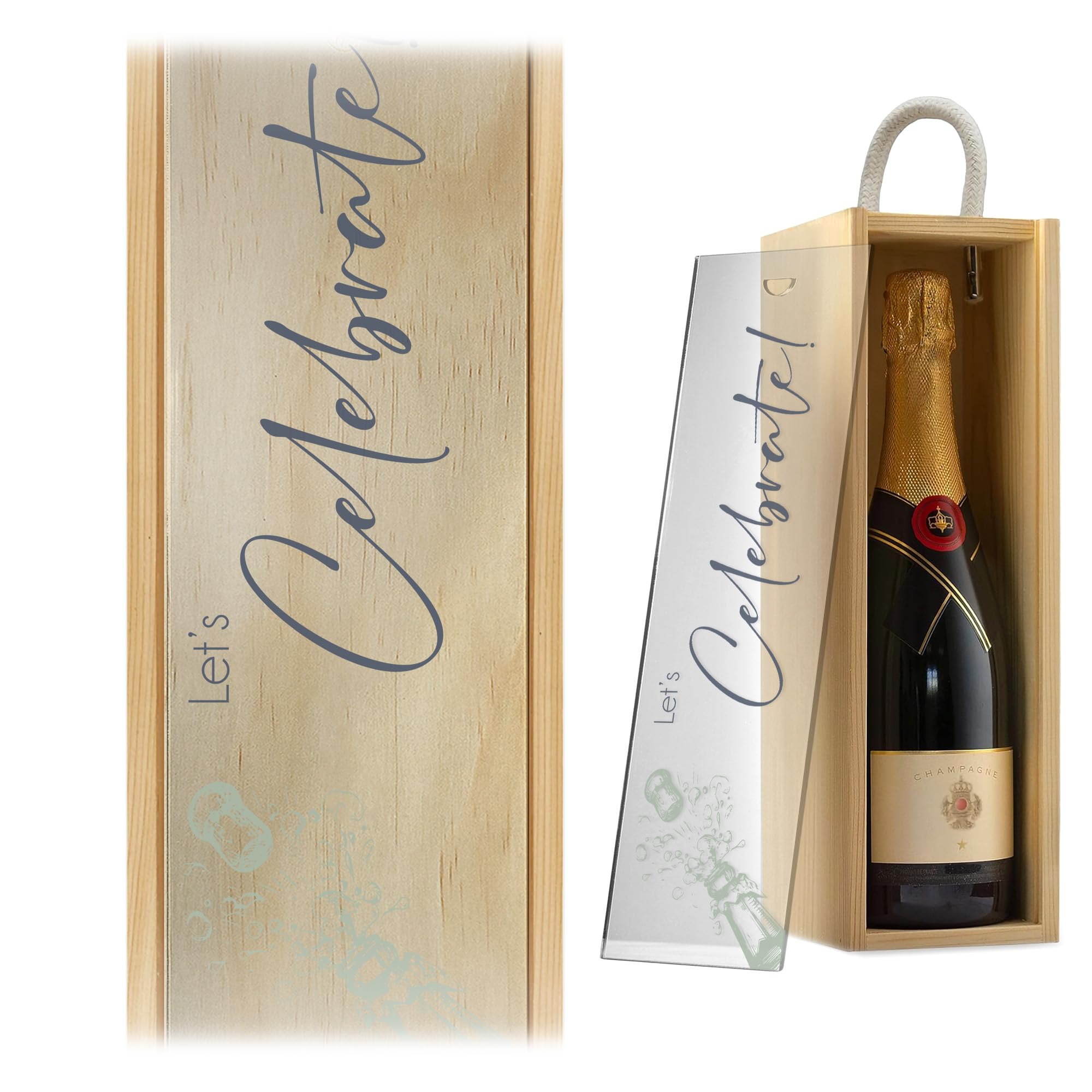 A1 Graphics Ltd Natural Box/Clear Lid Let's Celebrate Wine Box Custom Printed Weddings Anniversary Bridesmaid Groomsmen Birthdays ()