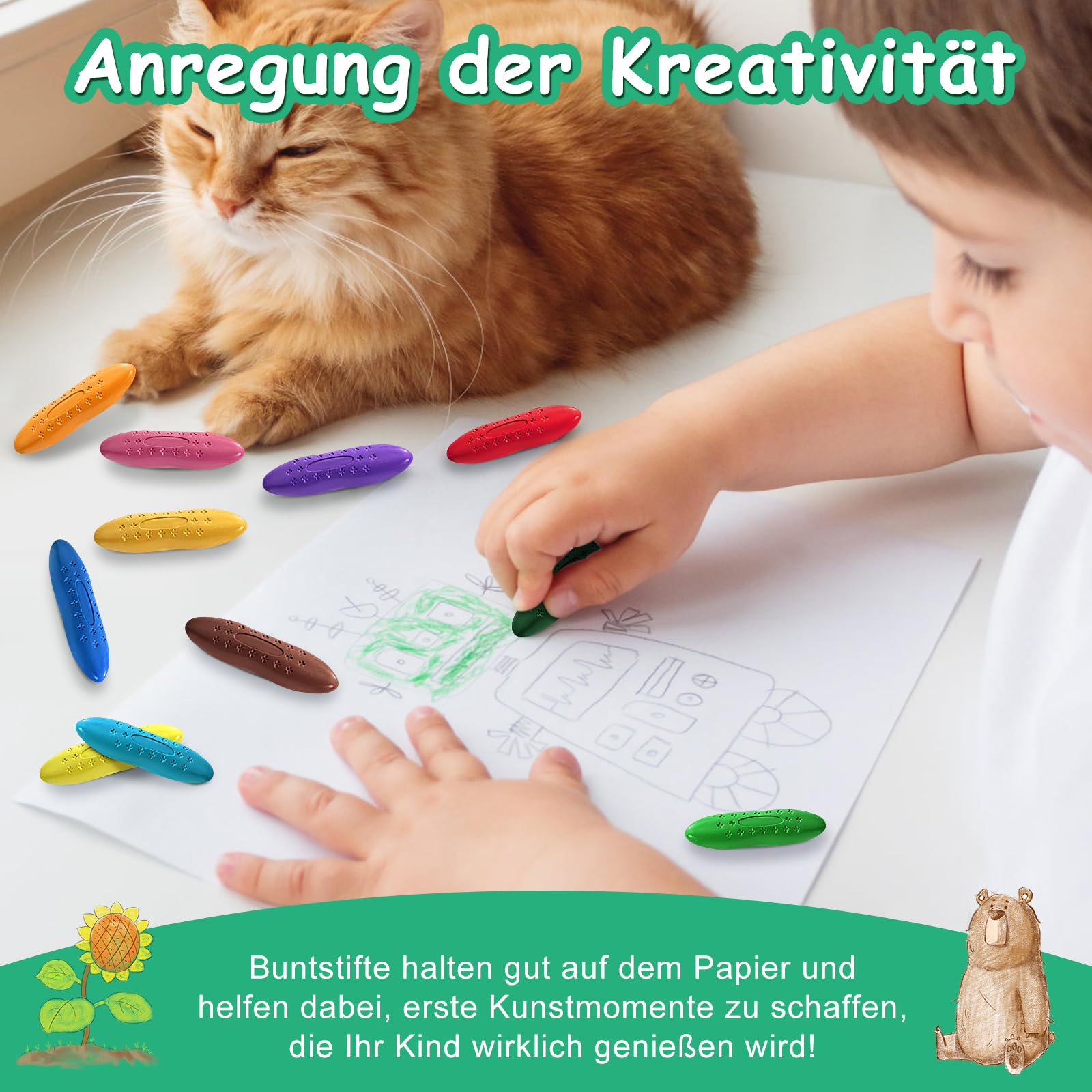 Kredki świecowe od 1 roku życia dla małych dzieci, 12 kolorów, nietoksyczne, łatwe do trzymania, nadają się do prania, bezpieczne pisaki w kształcie krzyżyka, akcesoria do malowania