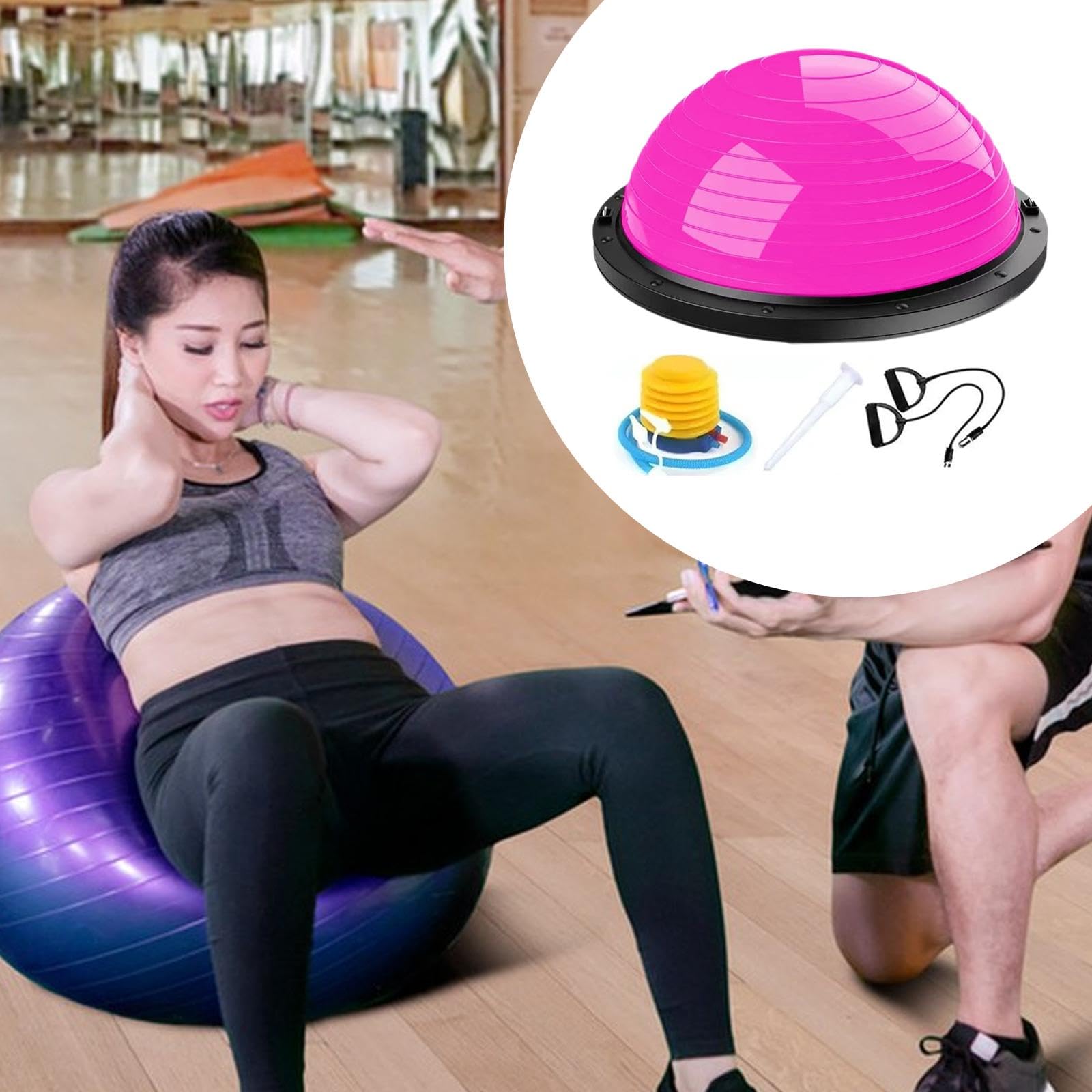 harayaa Palla da Equilibrio Mezza Palla per Fitness Palla da Ginnastica Strumento per Allenamento con Bande di Resistenza E Pompa Adatto per Squat