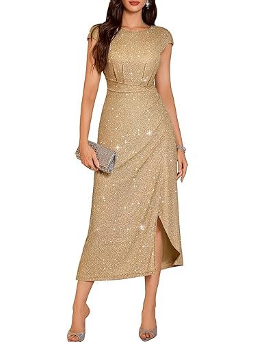 DRESSTELLS Women's Sparkly Formal Wedding Guest Dresses, Sequin Cocktail Party