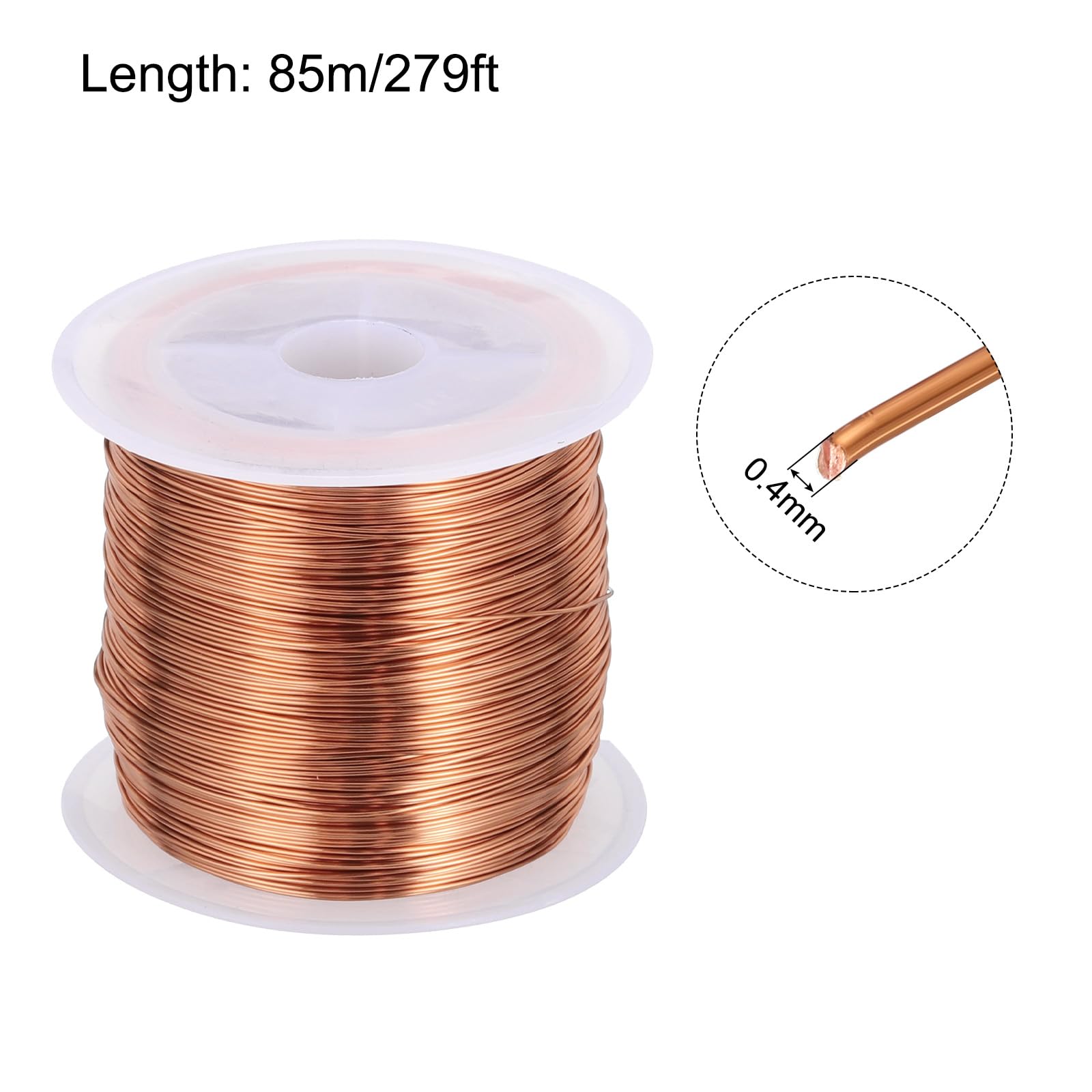 QUARKZMAN Drut magnetyczny 0,4 mm 279 stóp cewka z drutu magnetycznego emaliowany drut miedziany emaliowany 100g 155C do transformatorów indukcyjnych