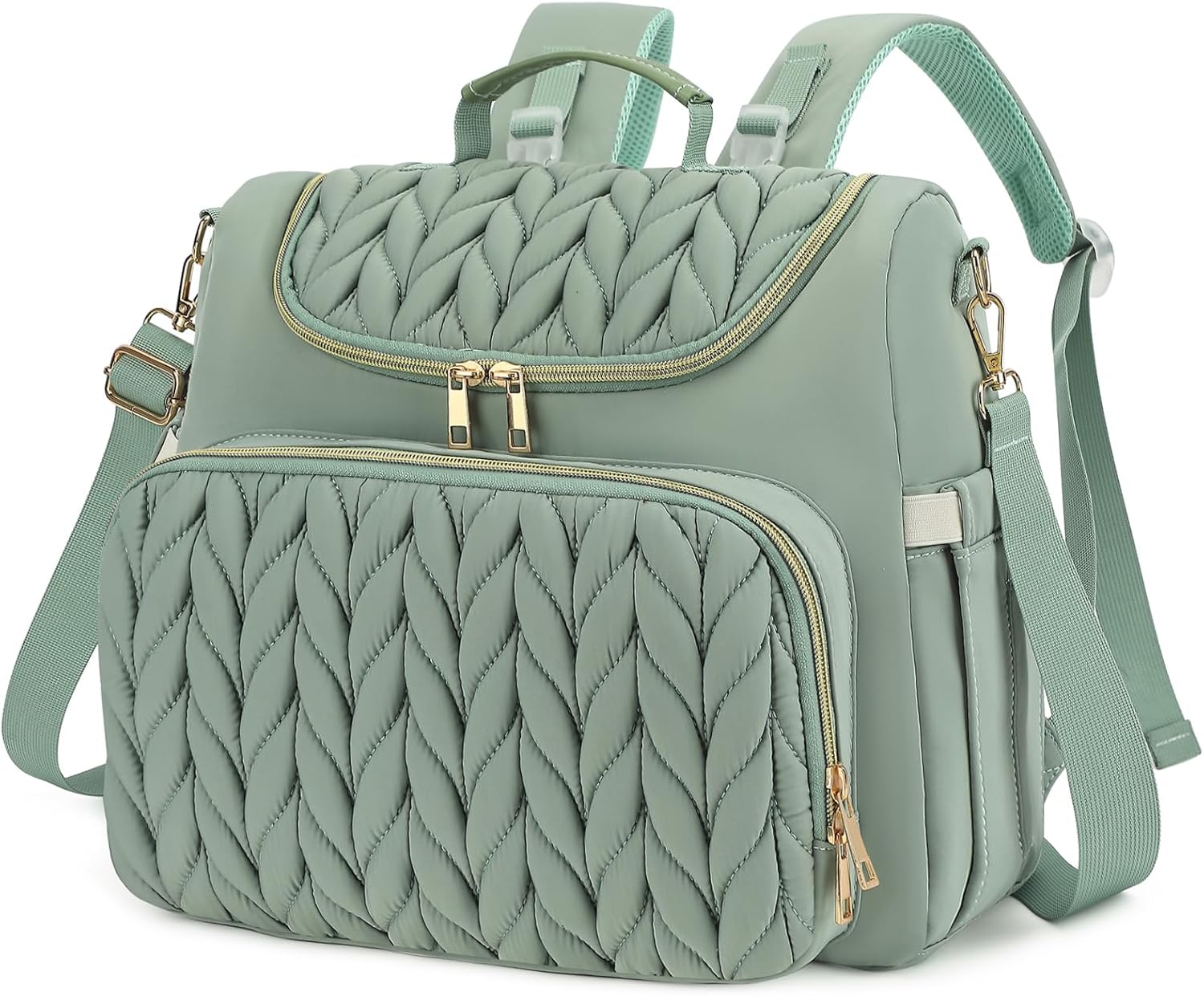 Small Diaper Bag Backpack, Quilted Mini Baby Crossbody Diaper Bag Tote for Mom (Matcha Green)