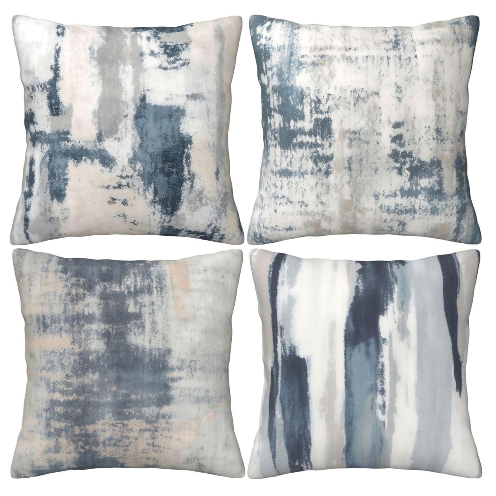 LOHDALOLF Modern Abstract Cushion Covers 50x50 cm Set of 4 Blue White and Gray Accent Cushion Cases Square Decorative Pillow Covers for Sofa Couch Bedroom