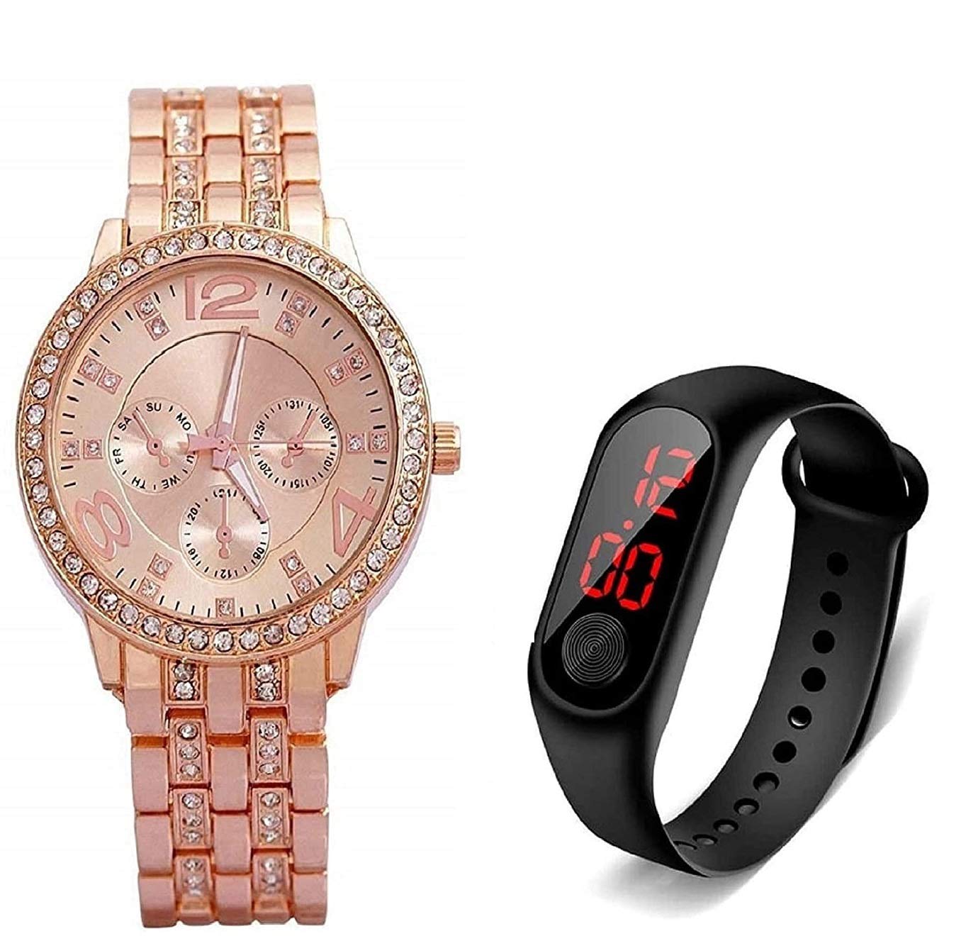 SELLORIA Plastic Womens Water Resistant Analog Dial Watch With Led Strap (Rose Gold) (B08SLZTV5T) Amazon Price History, Amazon Price Tracker