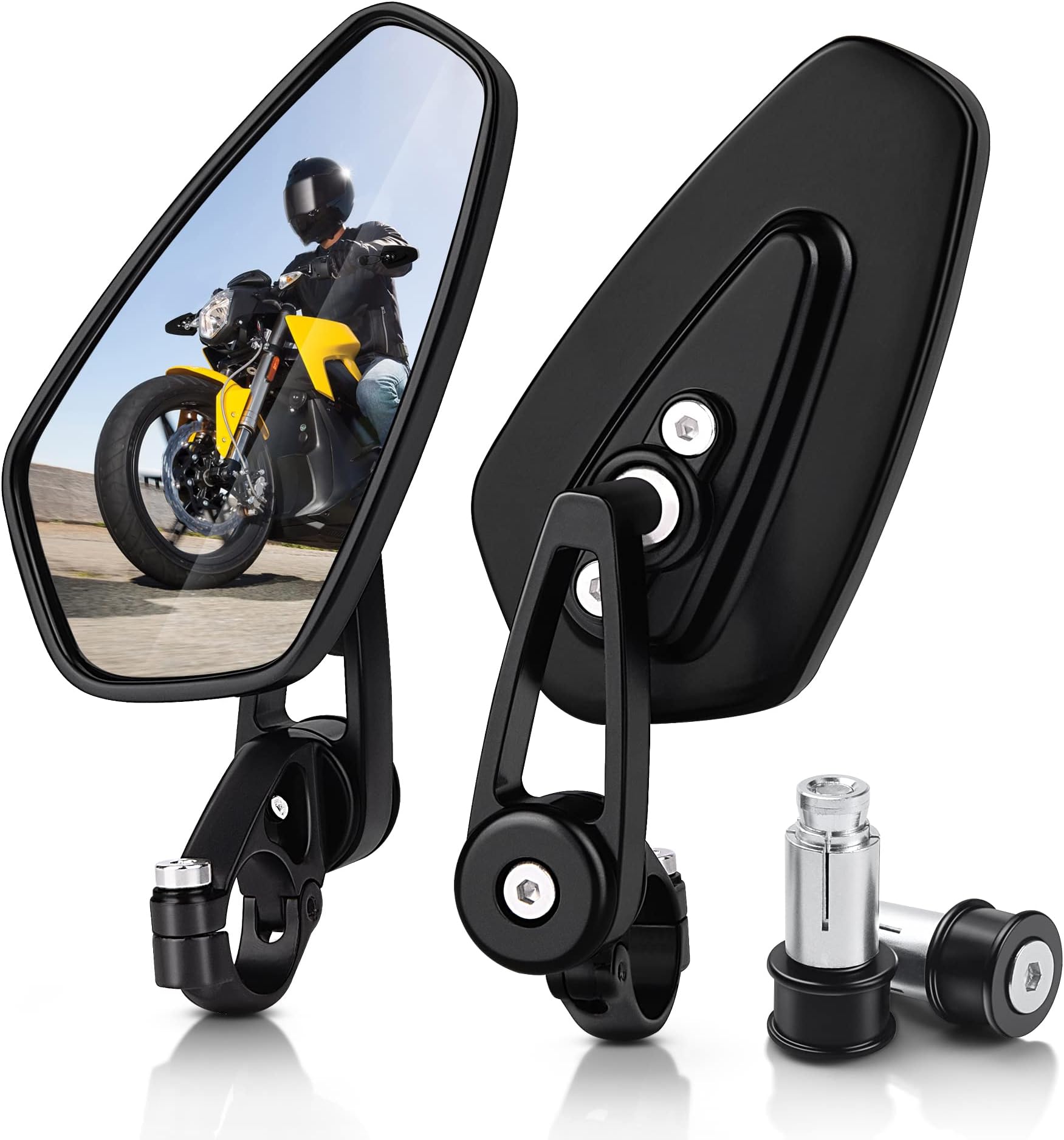 MICTUNING Motorcycle Mirrors - Bar End Rear View Mirrors Compatible with Most Honda Grom, Yamaha, Kawasaki, Ducati, Suzuki and More