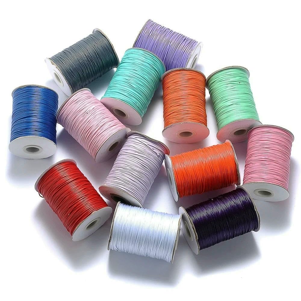 Rollo de cordón de algodón Encerado de 0,5 mm, 0,8 mm, 1 mm, 1,5 mm y 2 mm, Ideal para Hacer Joyas, Pulseras y Collares (Color melocotón, 2,0 mm, 80 Metros)