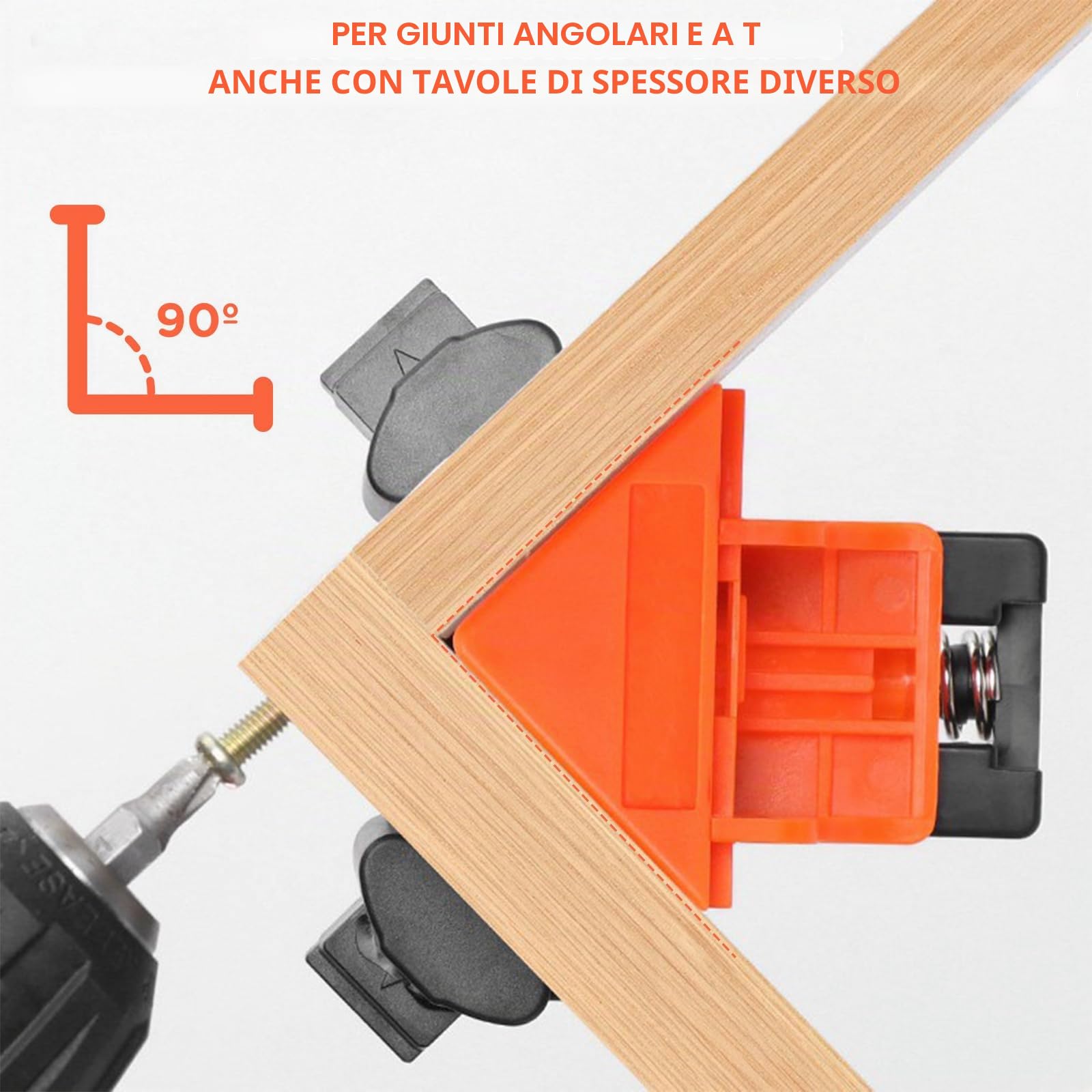 Set di 4 Morsetti Angolari 90° per Legno, Campo 5–22 mm | Squadra di serraggio per falegnameria, mobili e cornici