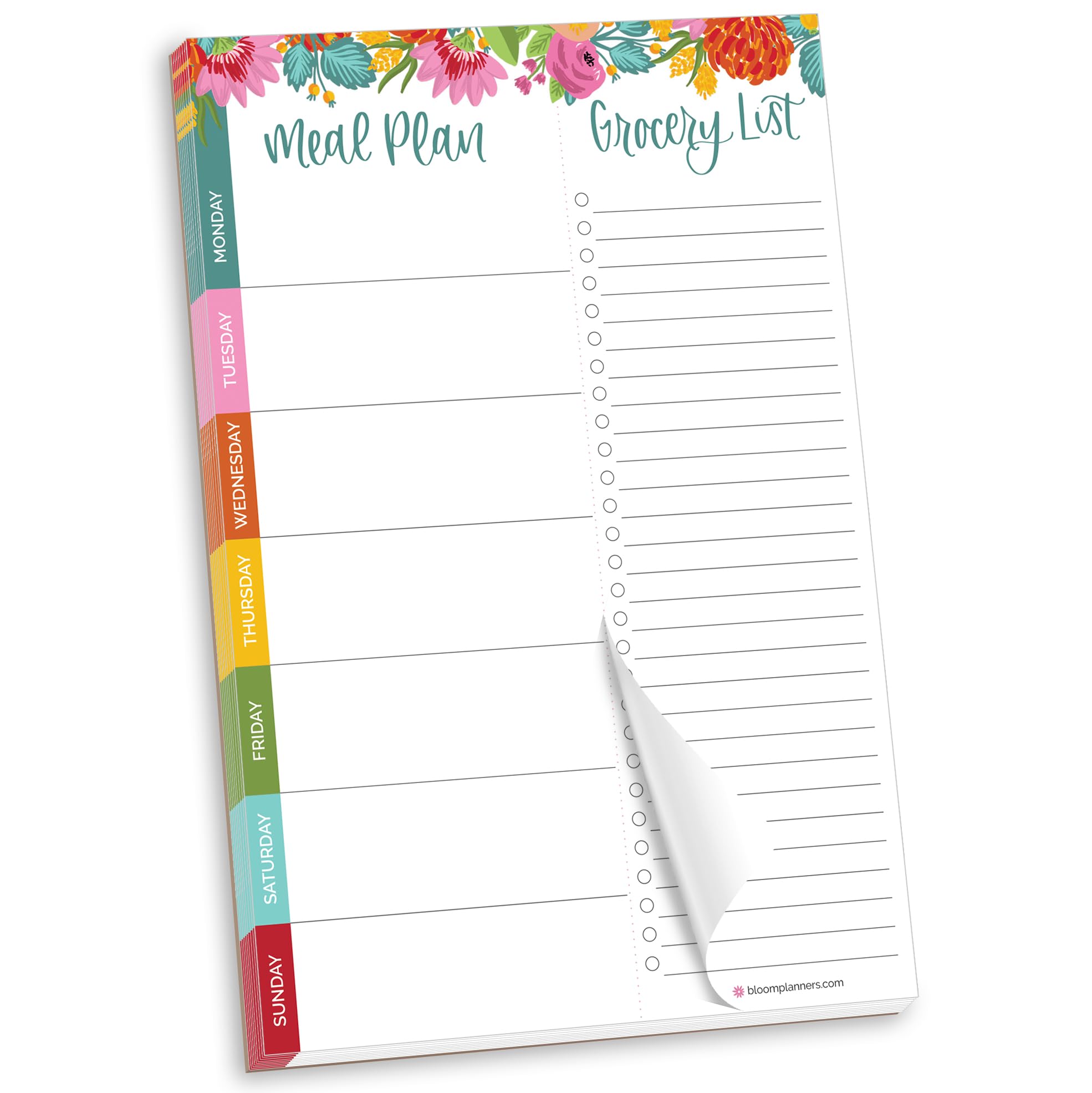 bloom daily plannersbloom daily planners Weekly Meal Planning Pad - Magnetic Hanging Refrigerator Menu Planner with Tear-Off Sheets & Perforated Grocery Shopping Lists - 6” x 9” - Pink Floral