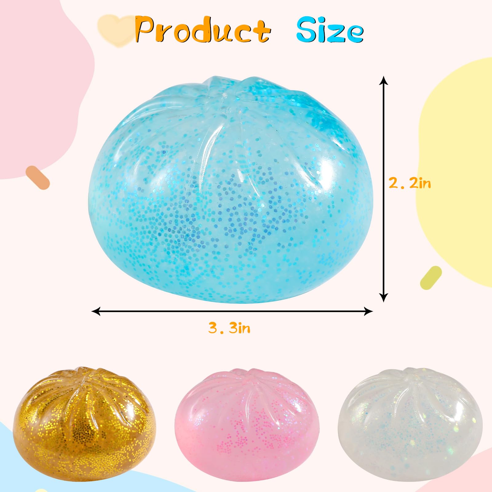 Glitter Dumpling Squishy, Viral Squishy Dumpling Mystery Box, Bao Bun Squeeze Toy,Stress Relief Fidget Toys (Golden) — view 2