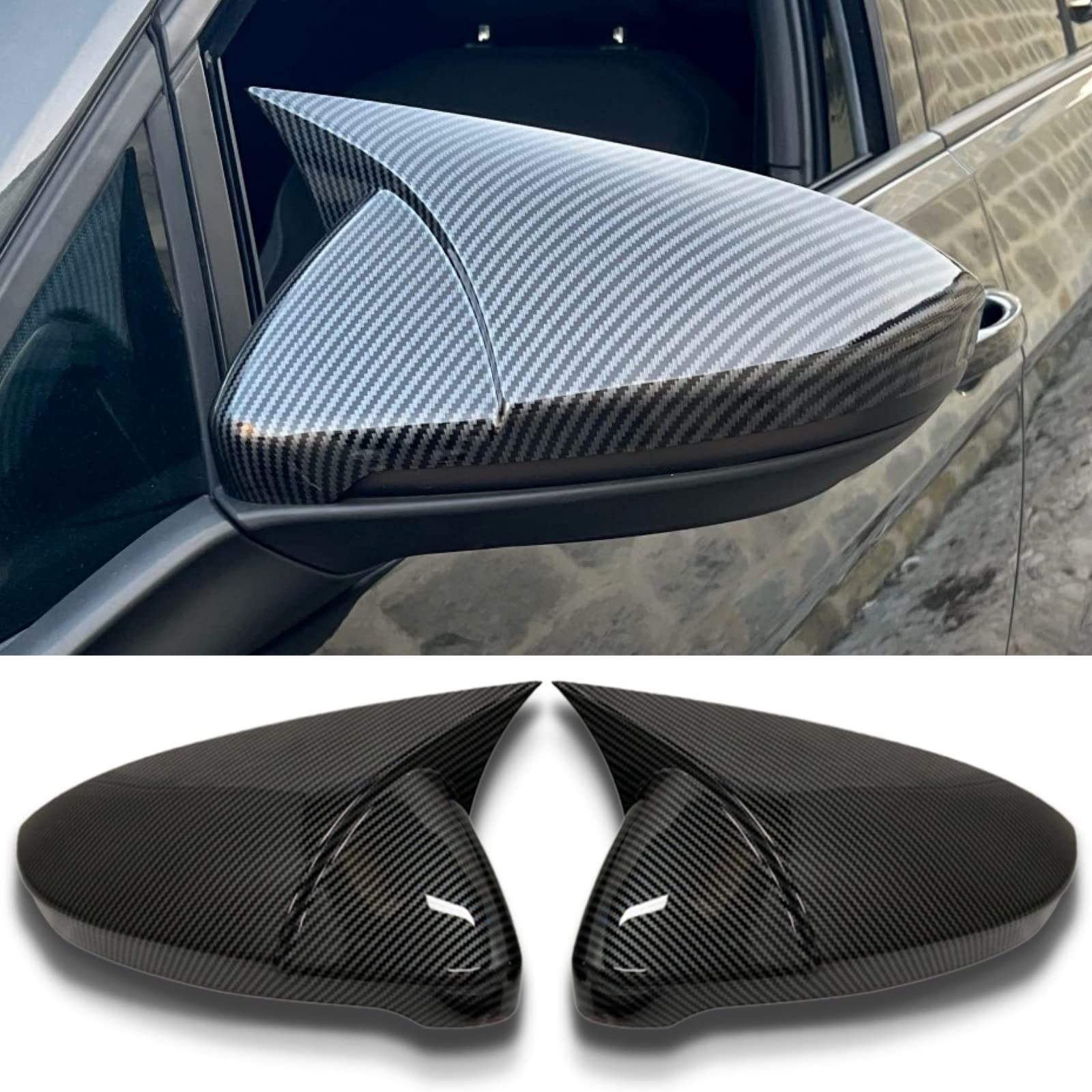 Spiegelkappen Außenspiegelkappen Kohlefilm Schwarz Passend für VW Golf VII 7 Variant/Gti & 7.5 GTI GTD R/Golf Alltrack, Kompatibel Touran II Tuning Auto Zubehör Aussen - Selbstklebenden Installieren