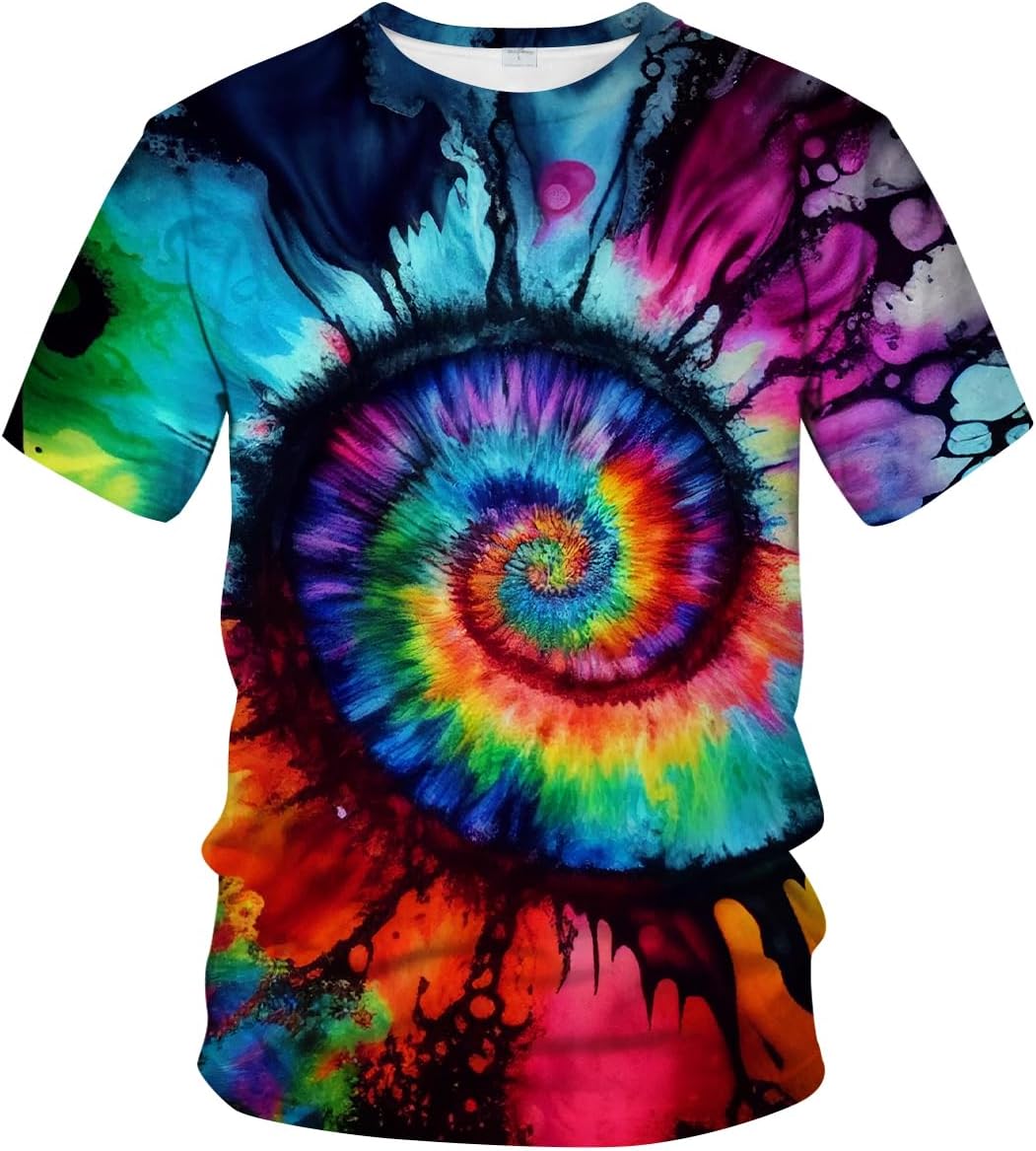LAOLIUSNFunny Tie Dye T-Shirt Colorful Spiral Theme Tee Shirt